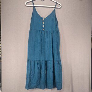 Roxy Sundress, Teal/Blue Color, Drop Waist, Button Front, Adj Straps, Medium